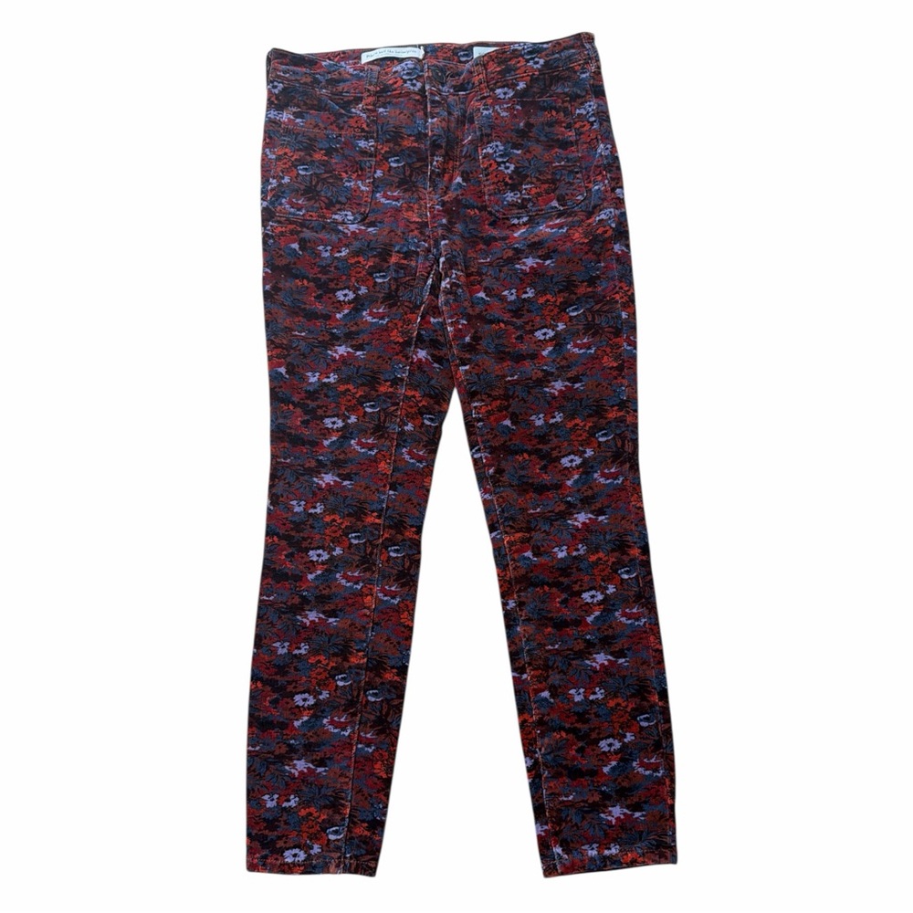 Pilcro Anthropologie Cordoruy Red and Black Floral Skinny Pants